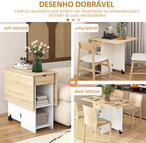 Mesa de Cozinha Dobrável Mesa de Sala de Jantar com Rodas Laterais Reb