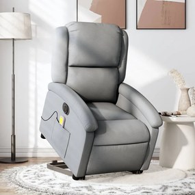 vidaXL Poltrona elétrica reclinável massagens tecido cinzento-claro