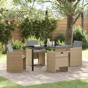 vidaXL Conjunto de Jantar de 5 Peças para Jardim com Almofadas Bege Vime Poliéster