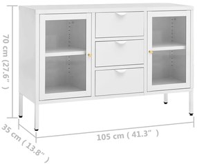 Aparador 105x35x70 cm vidro temperado e aço branco