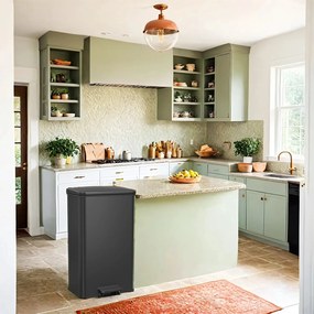 Caixote do lixo para cozinha 40 litros grande com tampa, em aço 34,8 x 32,1 x 55,7 cm Preto