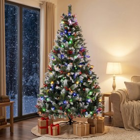 Árvore de Natal Nevada 180 cm com 250 LED 11 Modos Comando à Distância 840 Pontas 34 Pinhas e 34 Bagas Verde