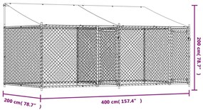 Jaula para cão com telhado/portas 4x2x2 m aço galvanizado cinza