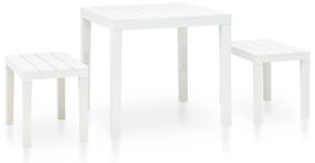 vidaXL Mesa de jardim com 2 bancos plástico branco