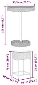 5 pcs conjunto de bar p/ jardim c/ almofadões vime PE preto