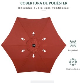 Outsunny Chapéu de Sol de Jardim Ø2x2 m Chapéu de Sol com Mastro de Al