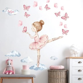 Autocolante personalizado para menina - Bailarina com borboletas e nome