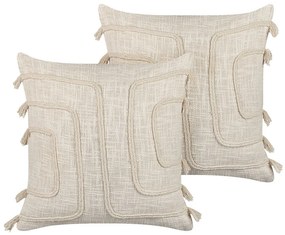 Conjunto de 2 almofadas decorativas em algodão creme com padrão abstrato 45 x 45 cm PLEIONE Beliani