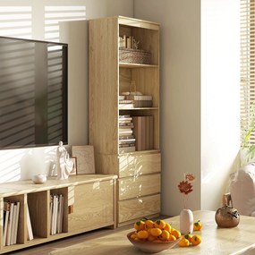Estante com 60 x 35 x 180 cm com 3 prateleiras e 3 gavetas painéis de aglomerado com cor efeito de madeira