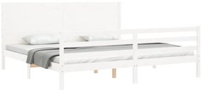 Estrutura de cama com cabeceira 200x200cm madeira maciça branco