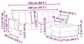 Sofá-cama 2 lugares c/ apoio de pés veludo cinzento-escuro