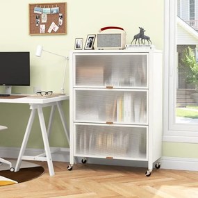 Estante de cozinha de 3 níveis com rodas com portas rebatíveis 81 x 37 x 115 cm branco