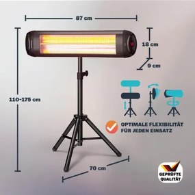 Aquecedor de exterior, 2500 W, infravermelho, de pé preto