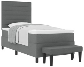 Cama Box Spring com Colchão e Banco Cinza Escuro 90x200 cm Tecido
