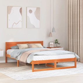 Estrutura de Cama Marrom Encerado Madeira 140 x 200 cm Simples