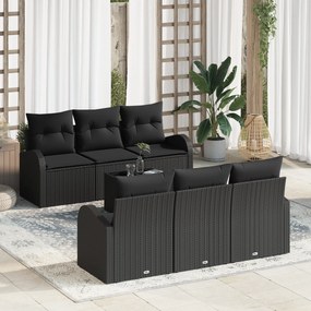 Conjunto de Sofá de Jardim vidaXL de 7 Peças com Almofadas Preto Vime