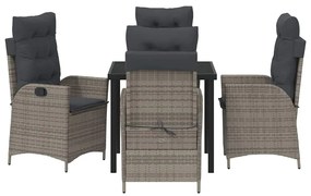 Conjunto de Jantar de Jardim com 5 Peças e Almofadas Cinza em Rattan e