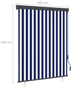 Estore de rolo para exterior 140x250 cm azul e branco
