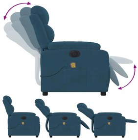 Poltrona de massagens reclinável elétrica veludo azul