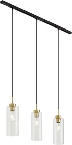 Sistema de Calhas Moderno Preto com 3 Candeeiros Pendentes Dourado com Vidro Transparente Monofásico - Iconic Laura