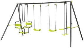 Outsunny Conjunto de Baloiços Infantil com 2 Baloiços Baloiço Duplo e Estrutura de Aço para Crianças de 3-8 Anos 355x184x186 cm Verde | Aosom Portugal