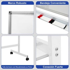 Quadro branco magnético de dupla face móvel Quadro de apagar a seco ajustável com 6 marcadores Apagador para escritório Escola 120 x 60 cm Branco