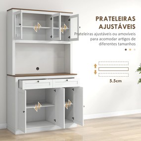 Armário de Cozinha Móvel Auxiliar de Cozinha com 3 Portas de Vidro Com
