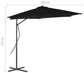 Guarda-sol de jardim com poste de aço 300x230 cm preto