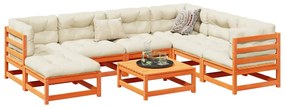8 pcs conjunto sofás de jardim madeira de pinho castanho mel