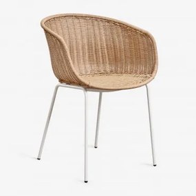 Pack De 4 Cadeiras De Jardim Com Apoios De Braços Em Vime Sintético E Aço New Tulua Tapioca Bege & Sem Almofada - Sklum