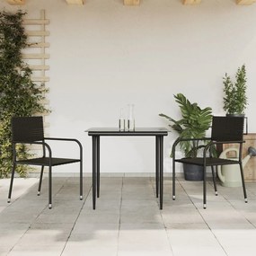 vidaXL 3 pcs conjunto de jantar para jardim vime PE e aço preto