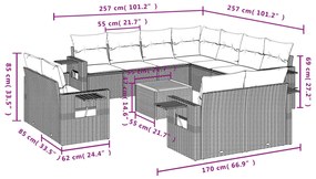 12 pcs conjunto de sofás de jardim c/ almofadões vime PE preto
