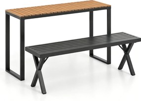Conjunto de Mesa e Banco de exterior, Tampo de WPC Antiderrapante, Castanho+Preto