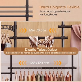Cabide de Pé 210-369 x 110-315 cm, 33 Posições de Regulação, Preto
