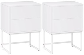 Conjunto de 2 Mesas de Cabeceira Estreitas Mesas de Cabeceira Quarto com 2 Gavetas Abertura por Pressão 40x30x55 cm Branco