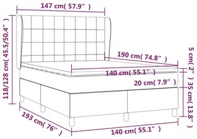 Cama com molas/colchão 140x190 cm veludo cinzento-escuro