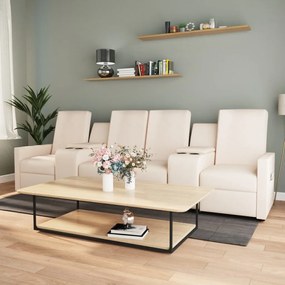 vidaXL Sofá massagens reclinável 4 lug. c/ suportes copos cor creme