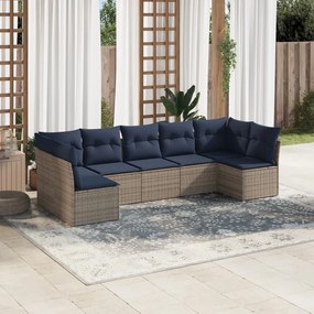 vidaXL 7 pcs conjunto sofás p/ jardim c/ almofadões vime PE cinzento