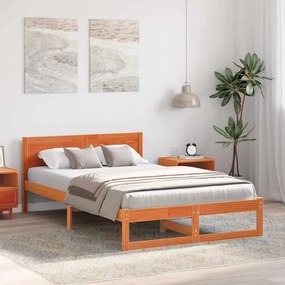 Cama Marrom Encerado Madeira de Pinho Sólido 140 x 190 cm Durável