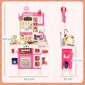 Cozinha de Brincar com Luz e Som Cozinha para Crianças com Acessórios Panelas Utensilios e Alimentos Falsos 52,5x22x100 cm Rosa