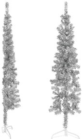 Meia árvore de Natal fina com suporte 180 cm prateado