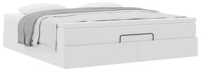 Estrutura de cama otomana com colchão branco couro falso