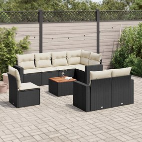 vidaXL 9 pcs conjunto de sofás p/ jardim c/ almofadões vime PE preto