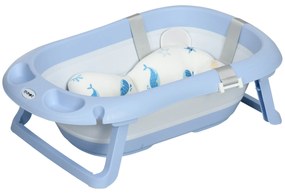 ZONEKIZ Banheira para Bebé Recém Nascido Dobrável 40L com Almofada Pés Antiderrapantes e Orifício de Drenagem 83x48x23,5 cm Azul | Aosom Portugal