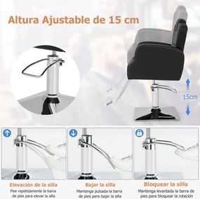 Cadeira de cabeleireiro hidráulica 99-114 cm com apoio de cabeça giratório de 360° com regulação da altura Carga 150 kg Preto