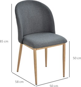 Conjunto de 2 Cadeiras de Jantar (MESA NÃO INCLUIDA), 50 x 58 x 85 cm, Design Escandinavo, Cinzento