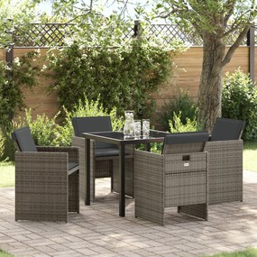 vidaXL Conjunto de Jantar de Jardim com 5 Peças e Almofadas Cinza Rattan Sintético