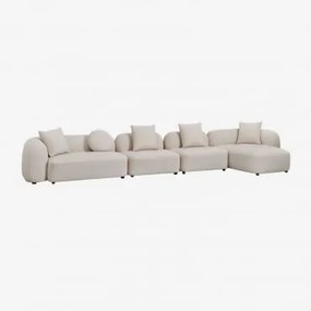 Sofá Modular Chaise Longue Direito De 4 Peças Em Chenille Coco Chenille Grossa Branca - Sklum