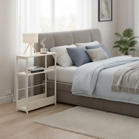Mesa de apoio ou mesa cabeçeira estreita com 3 prateleiras com porta-revistas 18 x 45 x 58 cm branco creme