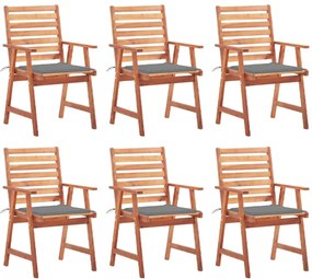 Cadeiras de jantar p/ jardim 6 pcs c/ almofadões acácia maciça